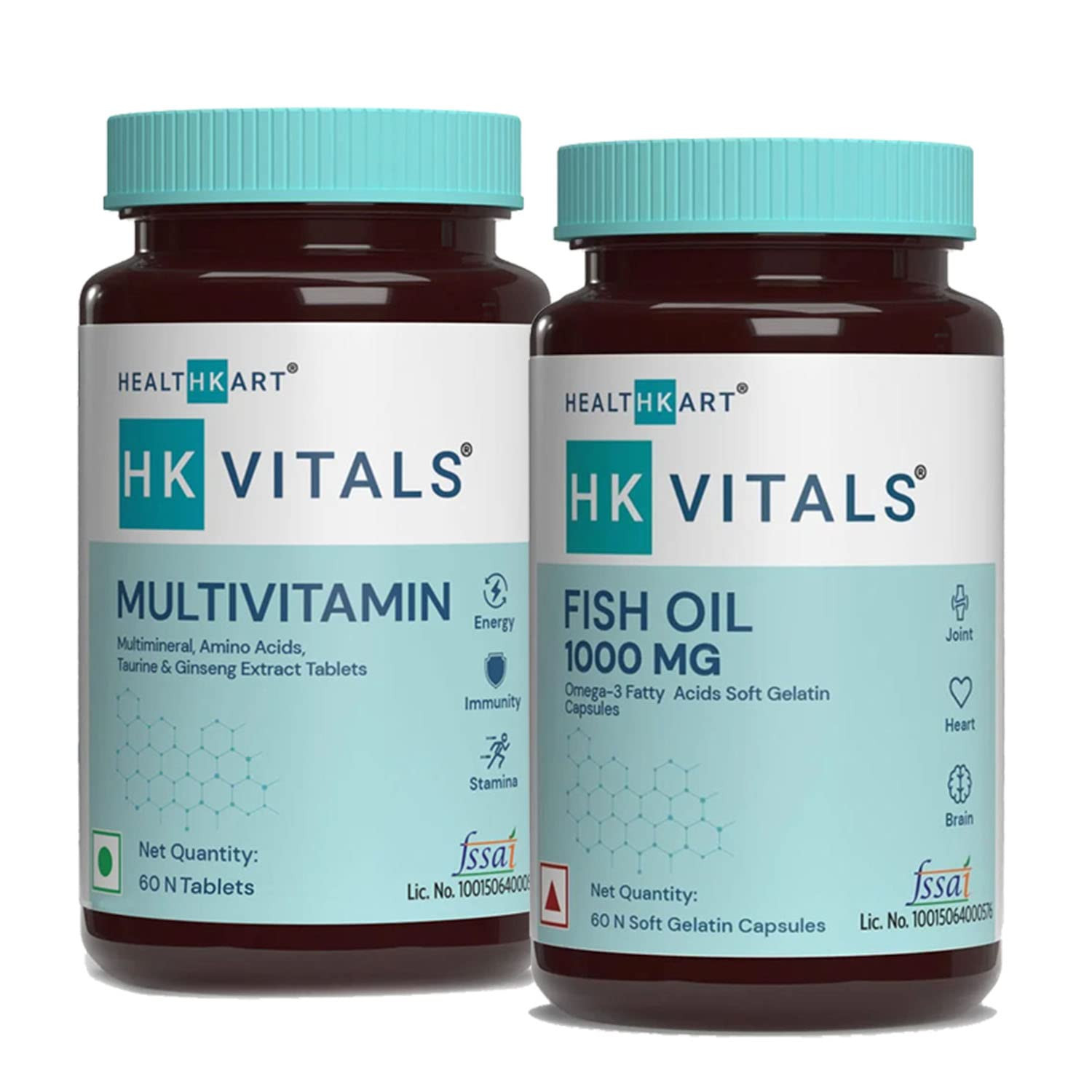 HealthKart HK Vitals Multivitamin and Fish Oil Combo (60 Multivitamin Tablets & 60 Fish Oil Capsules)