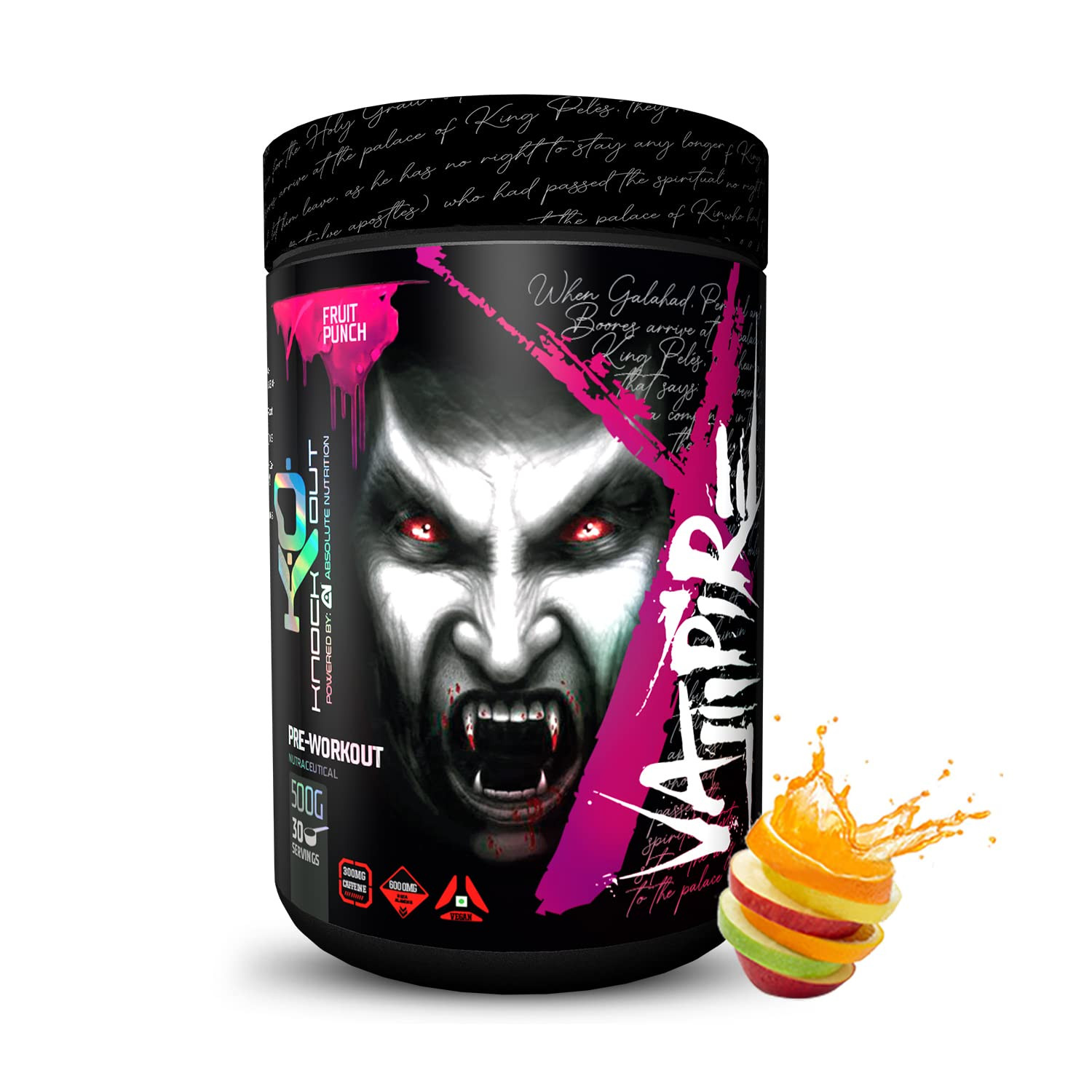 Knockout by Absolute Nutrition 500G, 30 Serving, Vampire, Pre-workout, with 300mg Caffeine, Helps in Better Endurance, Increased Energy, Elevated focus & Reduces Fatigue (Fruit Punch)
